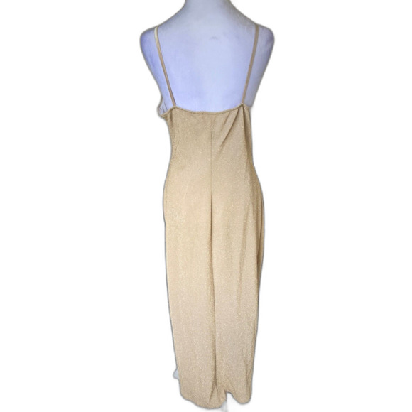 VTG Roberta Gold Glitter Beaded Mesh Slip Dress Y2K Formal 90s Maxi L Homecoming - Picture 2 of 7